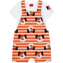 Roupa Infantil Jardineira Kyly Cachorro Laranja Moda Verão Bebê Conjunto Charmoso