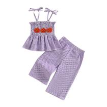 Roupa infantil Kayotuas Pumpkin Smocked, calça de 2 a 3 anos