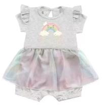 Roupa Infantil Macacão Macaquinho Bebê Nuvenzinha Com Tule Kiko Baby Modelo Menina Em Malha Lisa