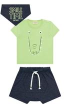 Roupa Infantil Masculina Conjunto Camiseta Short Com Lenço Neon Lucboo Confortável e Estilosa