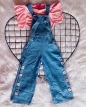 Roupa infantil menina blogueirinha Jardineira Jeans 3 peças Tam 2 A 8 ANOS