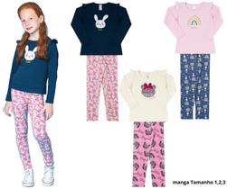 Roupa Infantil Menina Frio Inverno Kit combo 3 Conjuntos 6 peças tam 1, 2 e 3