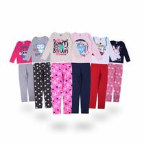 Roupa Infantil Menina Kit Com 6 Conjuntos Femininos para Crianças Meia Estação Blusas e Legging