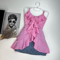 Roupa Infantil Meninas Bata Alongada Boho Chique Saia Jeans