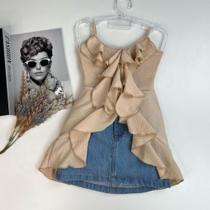 Roupa Infantil Meninas Bata Alongada Boho Chique Saia Jeans