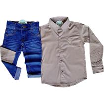 Roupa infantil menino calça jeans + camisa social 1 ao 8