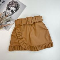 Roupa Infantil Short Saia Meninas Couro Eco + Cintinho Luxo