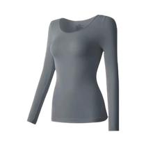 Roupa Interior Térmica De Manga Comprida Feminina Topo Fino Outono Inverno Pele-como L-XL Camisa De