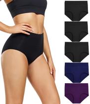 Roupa íntima de algodão de cintura alta para pós-parto, pacote com 5 unidades femininas Roupa íntima de algodão de cintura alta para pós-parto, pacote com 5 unidades femininas
