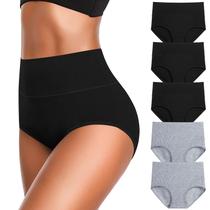 Roupa íntima de algodão feminina JojoQueen, macia e confortável, cintura alta, pacote com 5