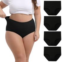 Roupa íntima feminina INNERSY plus size de algodão de cintura alta, pacote com 4 Roupa íntima feminina INNERSY plus size de algodão de cintura alta, pacote com 4