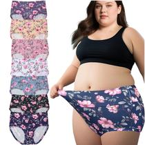 Roupa íntima feminina plus size Feihtl, pacote com 7 flores de cintura alta