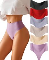 Roupa íntima feminina sem costura de cintura alta Thongs Knowyou, pacote com 6 Roupa íntima feminina sem costura de cintura alta Thongs Knowyou, pacote com 6