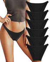 Roupa íntima FINETOO String de algodão de corte alto para mulheres, pacote com 6 Roupa íntima FINETOO String de algodão de corte alto para mulheres, pacote com 6