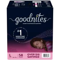 Roupa íntima noturna GoodNites tamanho grande para meninas, 58 unidades