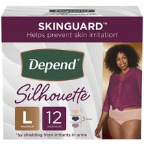 Roupa íntima para incontinência Depend Silhouette feminina, grande, 12 quilates Roupa íntima para incontinência Depend Silhouette feminina, grande, 12 quilates