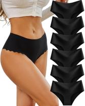 Roupa íntima Sth Big High Waisted Seamless Women, pacote com 6 unidades, preta M