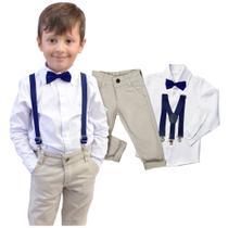 Roupa Juvenil Social Masculino Batizado Casamento Gravata E Suspensório Varias Cores - Envio Já