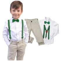 Roupa Juvenil Social Masculino Batizado Casamento Gravata E Suspensório Varias Cores - Envio Já