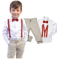 Roupa Juvenil Social Masculino Batizado Casamento Gravata E Suspensório Varias Cores - Envio Já