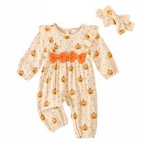 Roupa: macacão de abóbora de algodão e linho de Halloween para menina Roupa: macacão de abóbora de algodão e linho de Halloween para menina