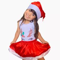 Roupa Mamãe Noel infantil do 2 ao 8 linda body e saia de cetim com gorro