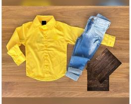 Roupa Menino Infantil Camisa Manga Longa Amarela Ball Calça Jeans