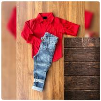 Roupa Menino Infantil Camisa Manga Longa Red Ball Calça Jeans