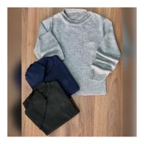 Roupa Menino Infantil Sueter De Lã Preto ou Azul Marinho ou Cinza