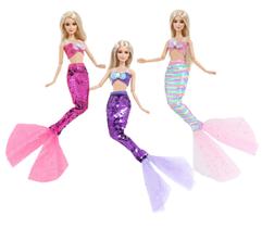 Roupa P/ Barbie Sereia Luxo Brilho Princesas