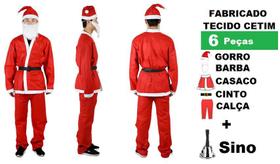 Roupa Papai Noel Fantasia Natalina + Sino Tecido Cetim 6 Pçs