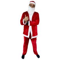 Roupa Papai Noel Luxo Natal Veludo Natalino 5 Peças Fantasia Completa Adulto Confraternizaçao Familia Reuniao Festa Fim de Ano Comemoraçao