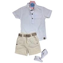 Roupa para Batizado Menino conjunto camisa e bermuda social infantil branco/off white