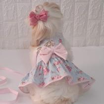 Roupa Pet Cachorro Vestido E Guia floral Yorkshire Spitz Shitzu Pug