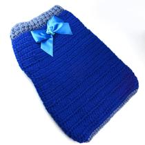 Roupa Pet em crochê(linha) Azul bic e gola azul aço Tam EG - Mih&Lang