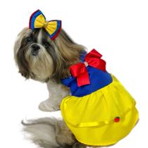 Roupa Pet Fantasia Carnaval Branca De Neve Cães Gatos