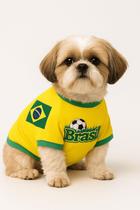 Roupa pet nova brasil futebol copa do mundo fantasia camisa pet gol torcida