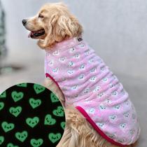 Roupa pet para cachorros em fleece BRILHA NO ESCURO Rosa corações