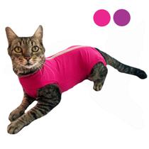 Roupa Protetora Pós-Cirúrgica Pet Para Castração de Gato Fêmea - Cor Rosa e Roxo - Tecido de Algodão