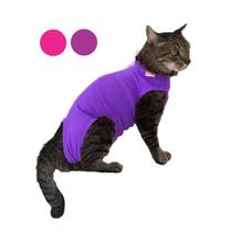 Roupa Protetora Pós-Cirúrgica Pet Para Castração de Gato Fêmea - Cor Rosa e Roxo - Tecido de Algodão