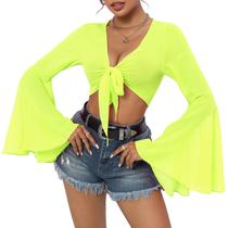 Roupa rave de malha com manga de sino, blusa curta, verde neon, GG Roupa rave de malha com manga de sino, blusa curta, verde neon, GG