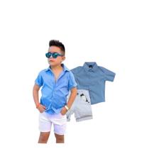 Roupa Social Verão Menino 1 a 8 anos Camisa Social Azul clara Bermuda Branca