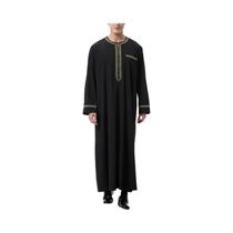 Roupa Tradicional Muçulmana Masculina, Robe Islâmico Bordado De Dubai, Abaya De Manga Longa Com Gola