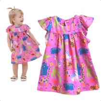 Roupa Vestido Para Bebê Menina Colorido Soltinho Safari Rosa