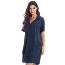 Roupao Abotoado Daniela Tombini Atoalhado Luiza Azul Marinho Roupao Abotoado Daniela Tombini Atoalhado Luiza Azul Marinho