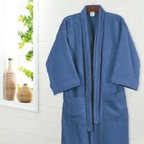 Roupao adulto confort velour liso c/ manga tamanho g cor.10195 azul dohler