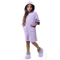 Roupão Atoalhado Infantil com Zíper e Capuz - Lilás - P