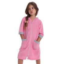 Roupão Atoalhado Infantil com Zíper e Capuz - Rosa - P Roupão Atoalhado Infantil com Zíper e Capuz - Rosa - P