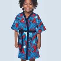 Roupão Aveludado Infantil Quimono Estampado Spider Man G Lepper
