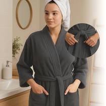 Roupão de Banho Adulto Cinza 100% Algodão Atoalhado Unissex
